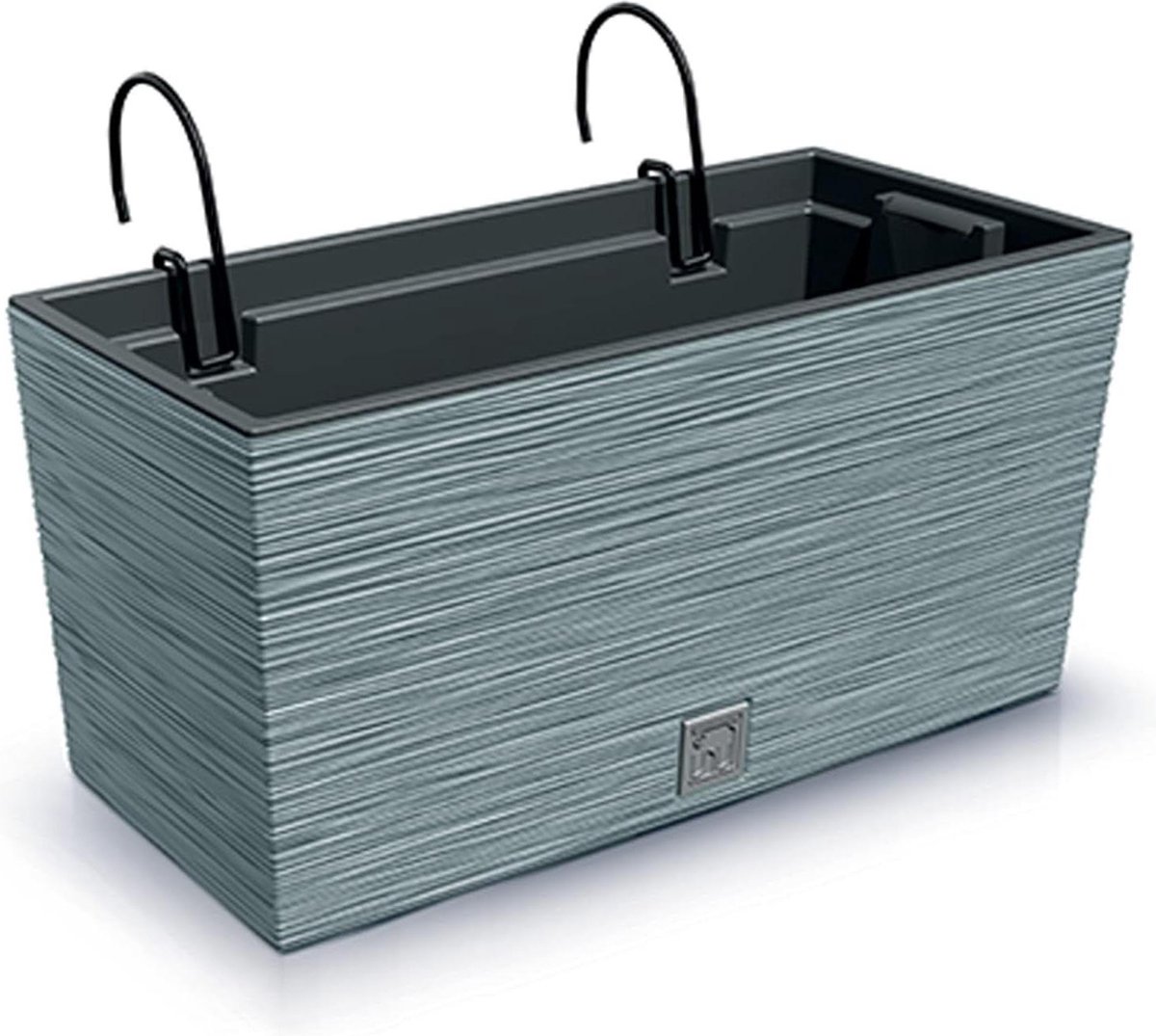 2-in-1 bloembak met binnenbak balkonbak met metalen houder ribbellook kunststof rechthoekig grijs 395 x 185 x 195 cm planter box