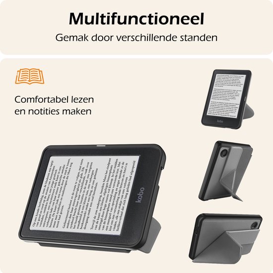 Hoesje Geschikt voor Kobo Clara BW Hoes Book Case Trifold - Hoes Geschikt voor Kobo Clara BW Hoesje Book Cover - Grijs van Hoesje  — afbeelding 3