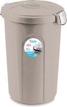 Afvalemmer - "Tom" - Voerton - Prullenbak - Ton met deksel - 46 Liter - Taupe