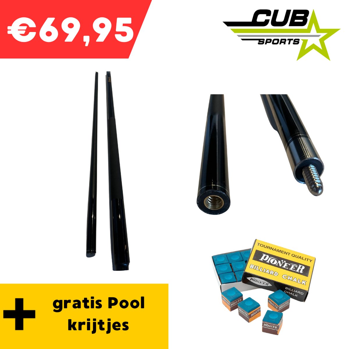Cubsports - Glassfiber carbon - keu - zwart -145cm - 2 delig-stabiel-perfect recht- 13 mm pomerans-veerkrachtig -duurzaam - robuust gebruik scholen-jeugdcentra-recreatie instelling