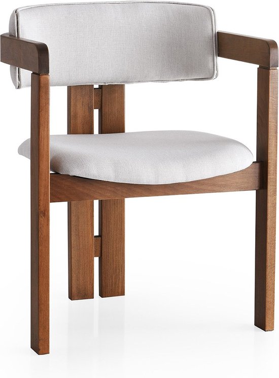 CO - 011 Chaise | TISSU DE LIN / CONTREPLAQUÉ | Crème Noyer - Asir Group - Salle à manger - Blanc - Bois - Salle à manger