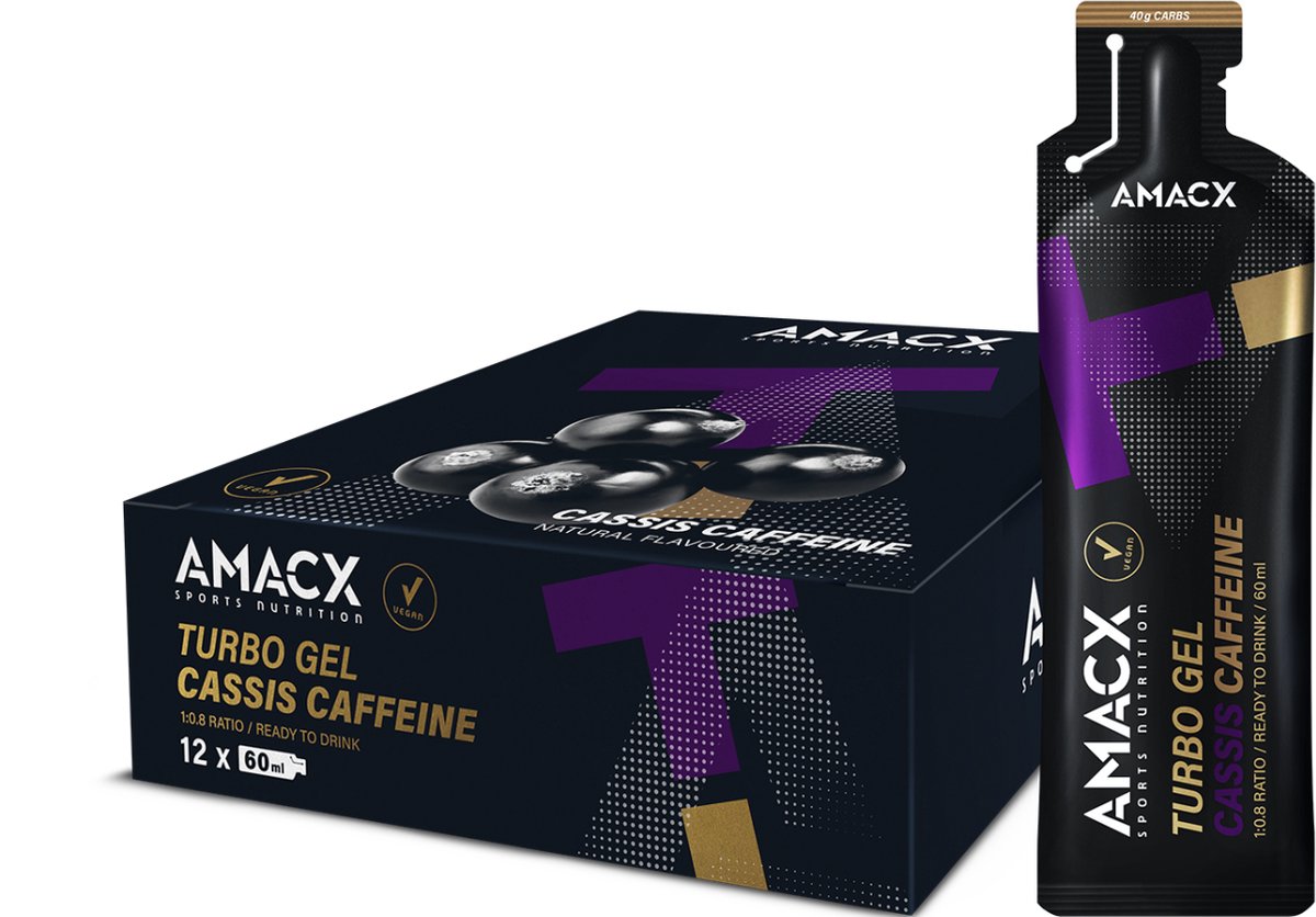 Goedkoopste Amacx Turbo Gel - Sportgel - Energy Gel - Energiegel - Cassis met Caffeine - 12 pack