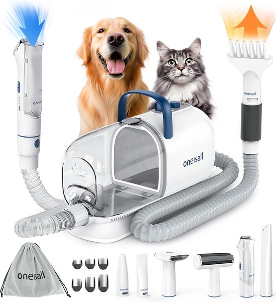 Oneisall Kyle 8-in-1 Hondentondeuse Kit - Dieren trimset - 2,5L Opvangbak - Dierentondeuse - Zuigen en Trimmen - Katten en Honden Tondeuse - Stofzuiger voor Dierenharen
