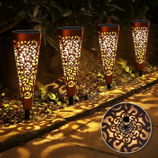 Outdoor Solar Lights 4 Pack IP65 Waterproof Warm White LED Garden Lighting for Balcony Patio Lawn Decoration