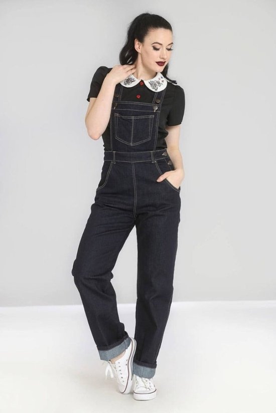 Hell Bunny - Elly May Tuinbroek/dungaree - L - Blauw