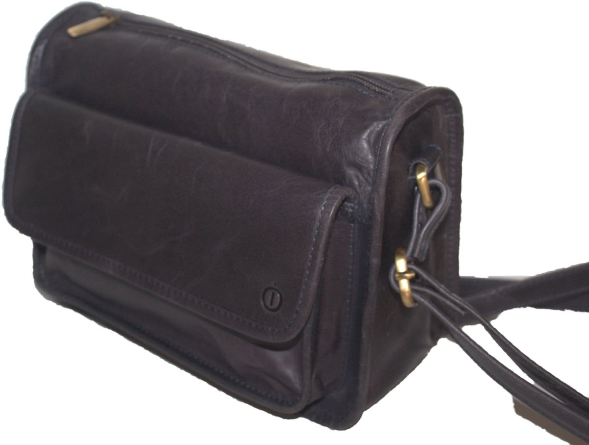 Oi donker blauwe vintage lederen schoudertas Jasmijn / damestas met vak voor telefoon in vintage leer / damestas ook cross te dragen / donker blauw leer / 554Merlin NR