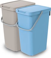 Keden GFT/rest afvalbakken set - 2x - 20L - Beige/blauw - 23 x 29 x 45 cm - afval scheiden