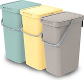 Keden GFT/rest afvalbakken set - 3x - 25L - beige/groen/geel - 26 x 29 x 48 cm - afval scheiden