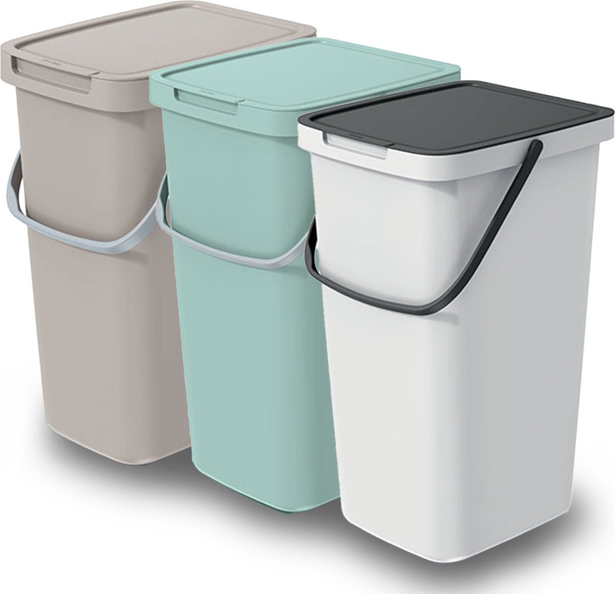 Goedkoopste Keden GFT/rest afvalbakken set - 3x - 25L - beige/groen/wit - 26 x 29 x 48 cm - afval scheiden