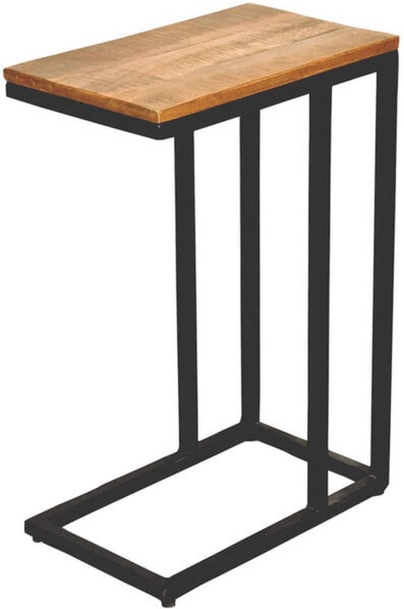 Banktafel bijzettafel zwart metaal hout 25x61x40cm