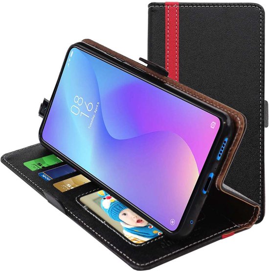 ebestStar - Coque compatible avec Xiaomi Mi 9T, Mi 9T Pro, Etui Portefeuille, Housse Pochette Protection PU Cuir, Porte Carte, Noir / Rouge
