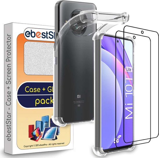 ebestStar - Coque compatible avec Xiaomi Mi 10T Lite 5G, Etui Protection Silicone Transparent Antichoc, Coins Renforcés, Transparent + Verre Trempé x2