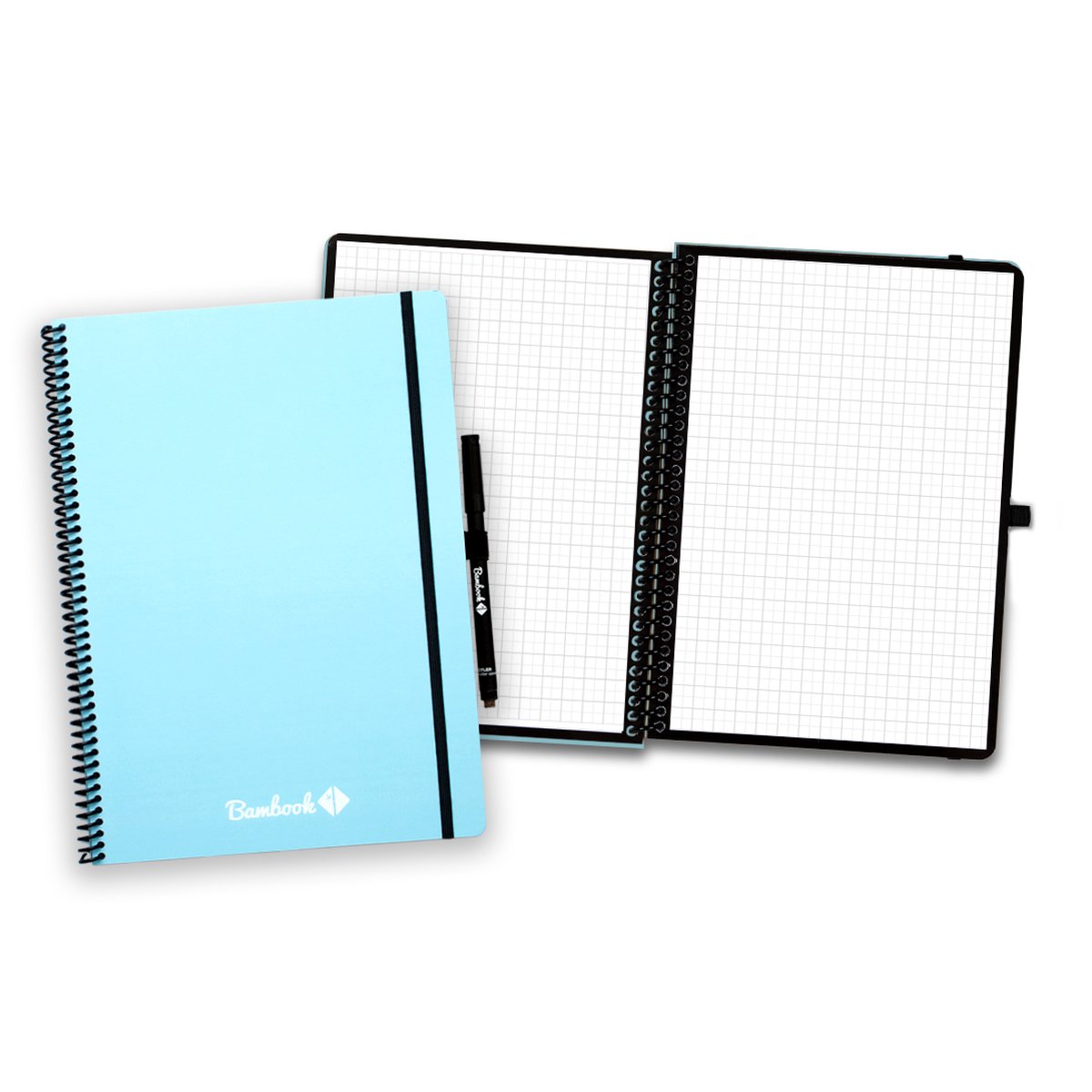 Bambook Colourful uitwisbaar notitieboek - Blauw - A4 - Geruite pagina's - Duurzaam, herbruikbaar whiteboard schrift - Met 1 gratis stift