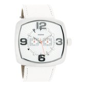 OOZOO Timepieces - Zilverkleurige horloge met witte leren band - C3260