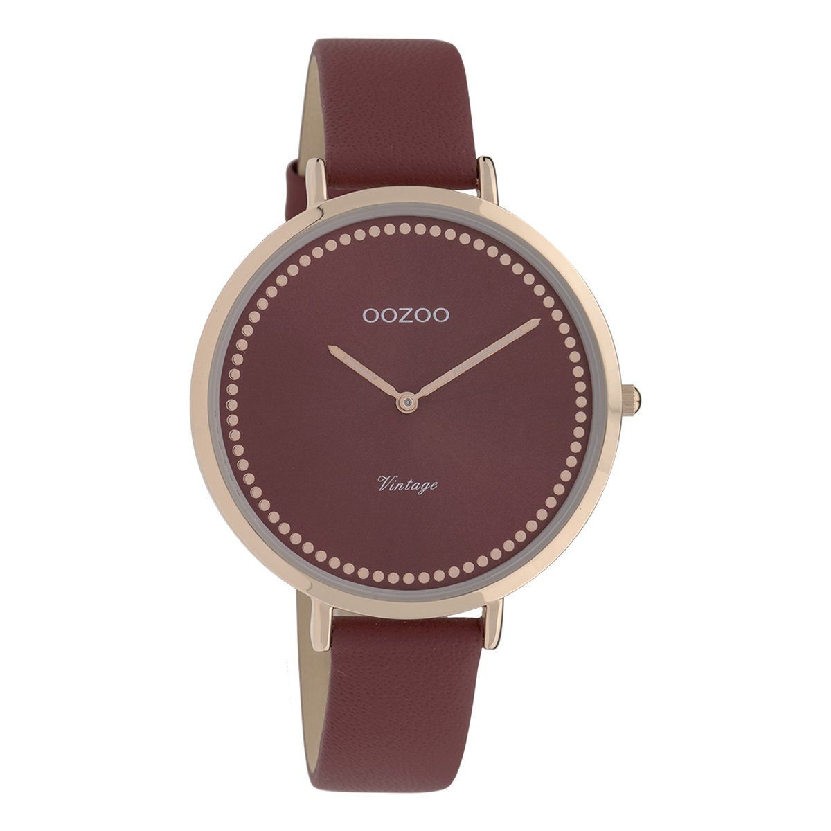OOZOO Timepieces - Rosé goudkleurige horloge met bordeaux rode leren band - C9851