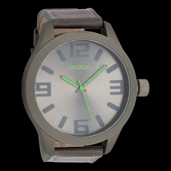 OOZOO Timepieces - Groene grijze horloge met groene grijze leren band - C7880