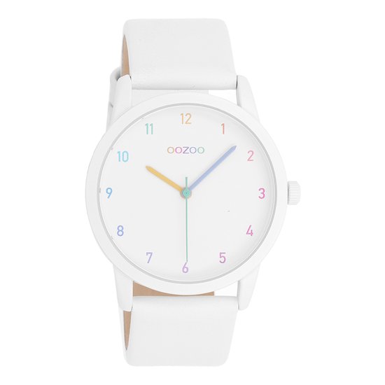 OOZOO Timepieces - Witte horloge met witte leren band - C11059