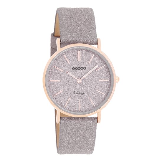OOZOO Timepieces - Rosé goudkleurige horloge met taupe leren band - C20202