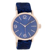 OOZOO Timepieces - Rosé goudkleurige horloge met donker blauwe leren band - C7577
