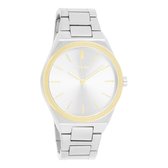 OOZOO Timepieces - Zilver/goudkleurige horloge met zilverkleurige roestvrijstalen armband - C10526