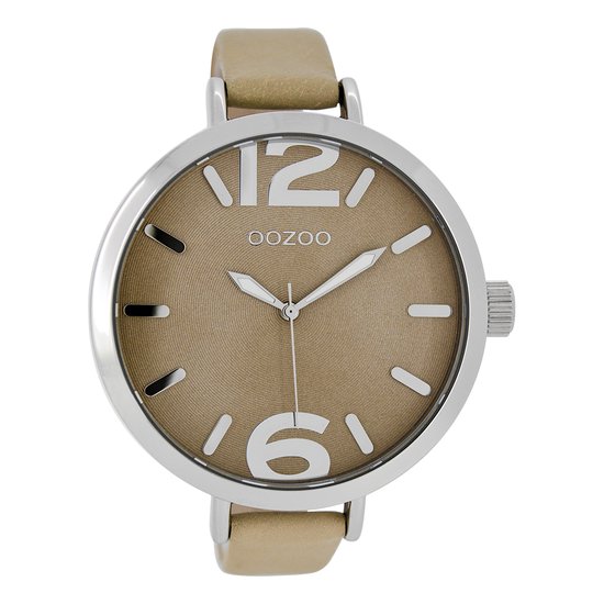 OOZOO Timepieces - Zilverkleurige horloge met zand leren band - C7510