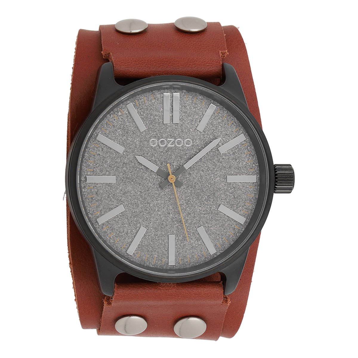 OOZOO Timepieces - Zwarte horloge met cognac leren band - C8282