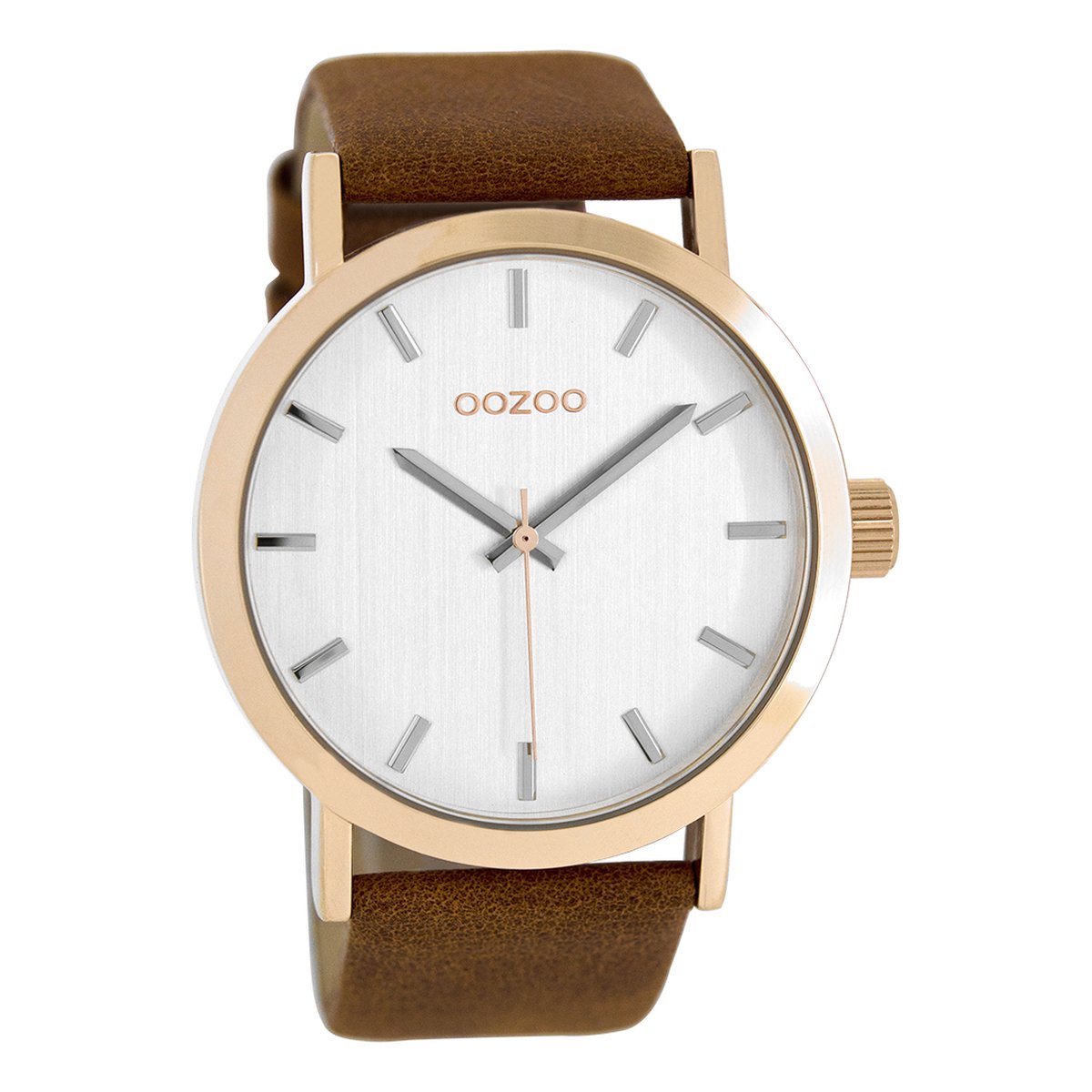 OOZOO Timepieces - Rosé goudkleurige horloge met cognac leren band - C8271