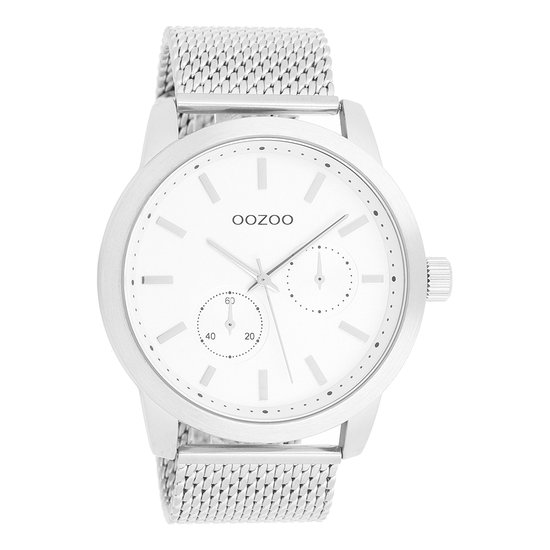 OOZOO Timepieces - Zilverkleurige horloge met zilverkleurige metalen mesh armband - C9661