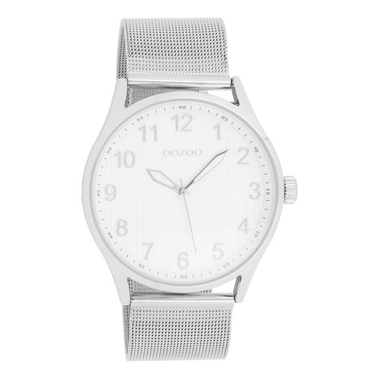 OOZOO Timepieces - Zilverkleurige horloge met zilverkleurige metalen mesh armband - C9515