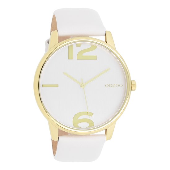 OOZOO Timepieces - Goudkleurige horloge met steengrijze leren band - C10370