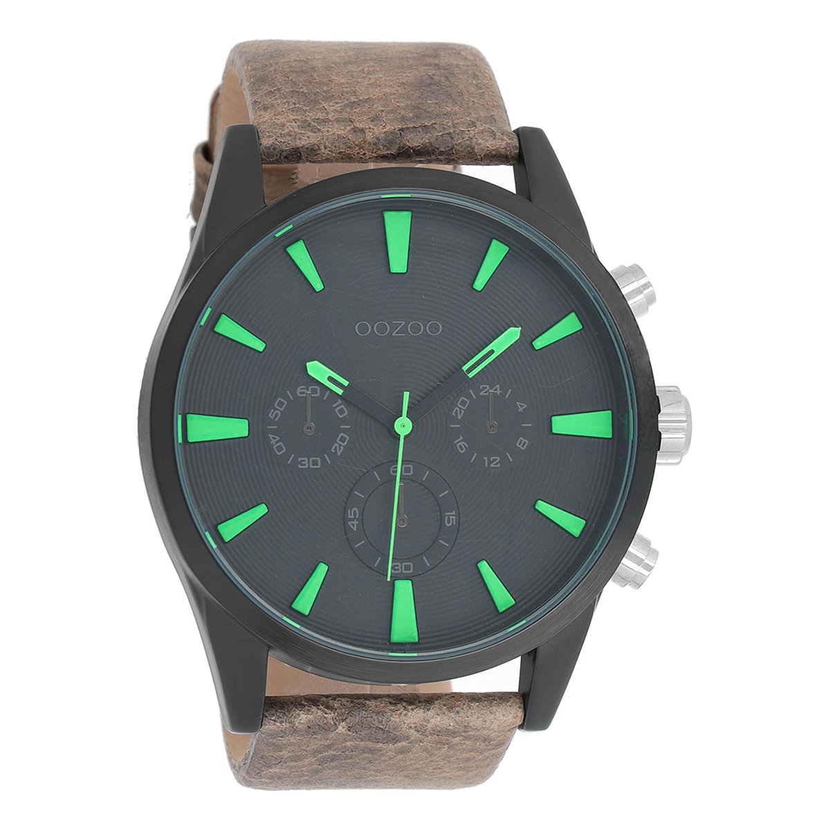 OOZOO Timepieces - Zwarte horloge met grijze leren band - C8202