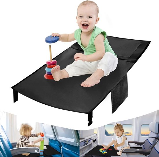 Zitverlenging voor kinderen 79 x 44 cm - vliegtuig voetsteun - voethangmat - reizen voetensteun - korte vliegreizen - zwart Foot rest