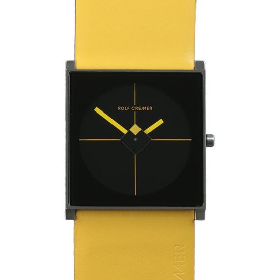 Rolf Cremer Cube 506009 geel - geel horloge - dames horloge - grote horloge - luxe horloge - cadeautip