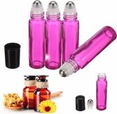 Donkerroze glazen rollerflesje rvs (10 ml) - rolflesje - aromatherapie