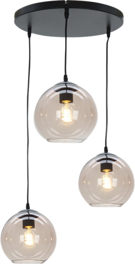 Olucia Giada - Lampe suspendue Design - 3L - Glas/ Métal - Rose; Zwart - Rond - 53 cm