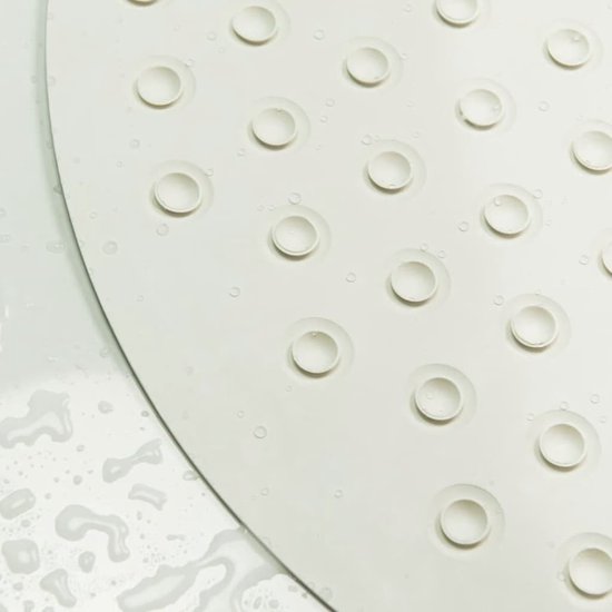Gedetailleerde close-up van de textuur van de witte antislipmat met cirkelvormige inkepingen.