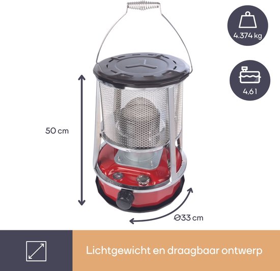 Perel Draagbare kerosine- of petroleumkachel, ontworpen voor buitengebruik, met lont, 2600 W, zichtbare brandstoftank voor eenvoudige peilcontrole, robuust en betrouwbaar, handige draaggreep, ideaal voor kamperen, tuin of bouwplaatsen, Ø33 x 45 cm