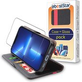 ebestStar - Coque pour iPhone 13 Pro Max Apple, Etui Portefeuille, Housse Pochette Protection PU Cuir, Porte Carte, Noir / Rouge + Verre Trempé