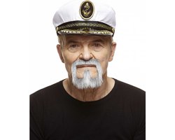 Partychimp Nep Snor met Baard Zelfklevend Plaksnor en Baard voor Carnaval Verkleedaccessoire - Grijs/Wit - Imitatiebont