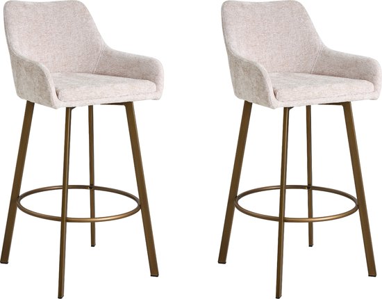 Colenis® - Tabouret de bar Barista - Chaise de bar - Set de 2 - Beige - Chenille - Design - Industriel - Pieds Or Goud - Tabourets de bar