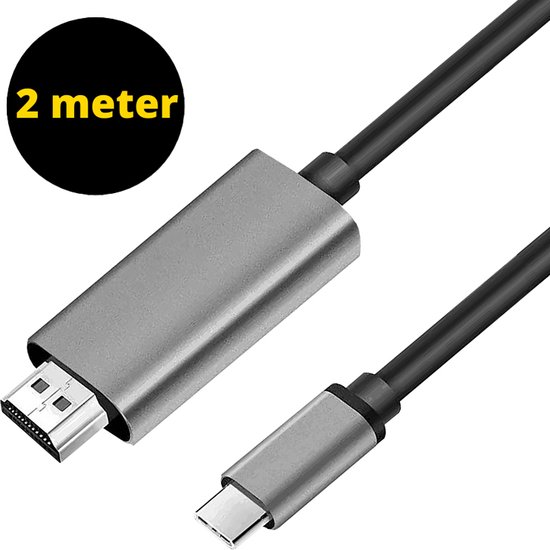 USB C naar HDMI kabel - USB C HDMI kabel - HDMI naar USB C kabel - HDMI USB C kabel - 4K Ultra HD - Aluminium - Grijs - 2 Meter