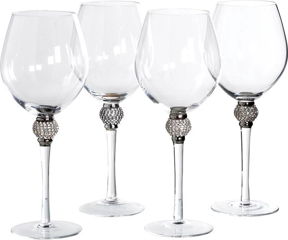 Residencia Interieur - Rode Wijnglazen Zilver Kristal - Luxe Wijnglazen Set van 4 - Handgemaakt Glaswerk - 25cl