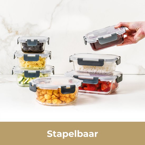 Stosh Meal Prep Bakjes - Vershoudbakjes - Diepvriesbakjes - Luchtdicht - 10 Stuks - 1L - BPA Vrij - Glas