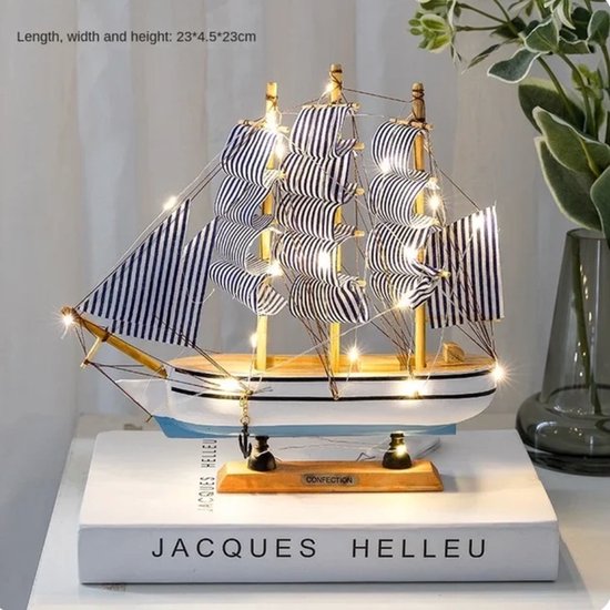 Houten Zeilboot Lichtjes Model Kantoor Woonkamer Decoratie Ambachten Creatief Model Woondecoratie Verjaardagscadeau