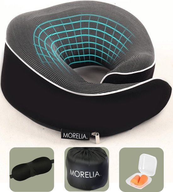 Morelia® Nekkussen Zwart - Luxe Reiskussen voor het Vliegtuig en de Auto - Traagschuim