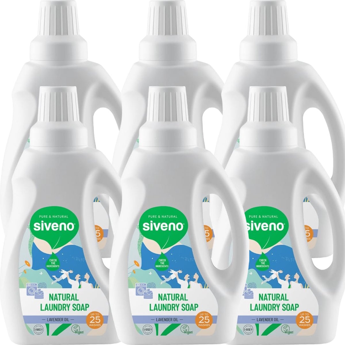 Siveno Natuurlijk / Neutraal Wasmiddel - 100% natuurlijke ingrediënten - 25 x6 wasbeurten - Voordeelpak 36 stuks