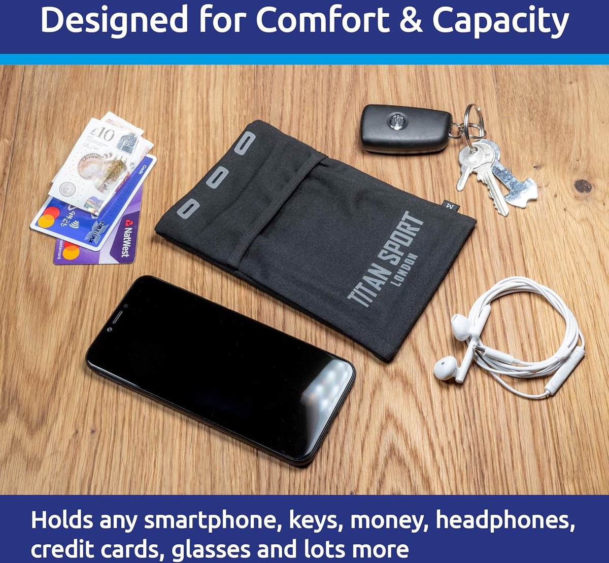Brassard Sport NIYATA Pour Téléphone - Universel Jusqu'à 6,2 Pouces, Imperméable, 2 Poches - Course à Pied