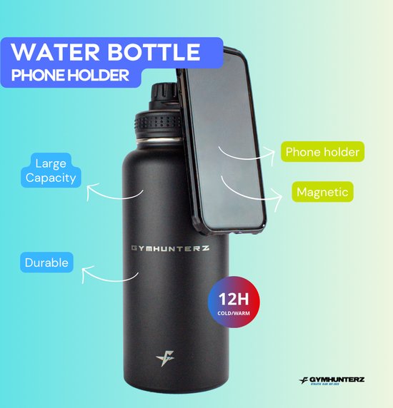 Foto: Magnetische drinkfles 1 liter waterfles bpa lekvrij drinkbus telefoonhouder auto tripod stand 12u warm koud