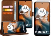 Hoesje geschikt voor Motorola Moto G34 - Screenprotector Glas - Portemonnee Book Case Bruin