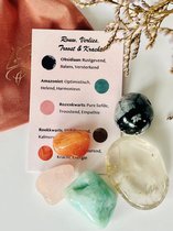 La Rosa Princesa Edelstenen set Rouw, Verlies, kracht troost cadeau - geschenkzakje verdriet verlies Carneool - Amazoniet - Obsidiaan Rozenkwarts - Rookkwarts